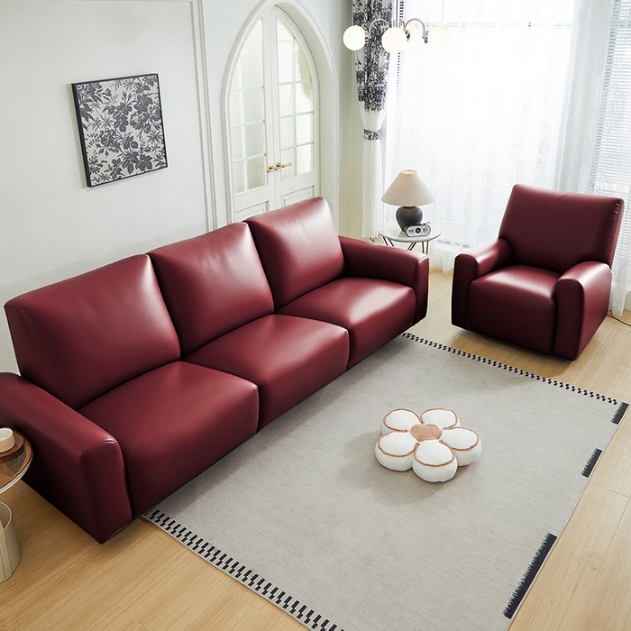 91家纺网 家纺一手货源 找家纺 逐日沙发套 2026新款三防皮革芝华仕沙发套 酒红