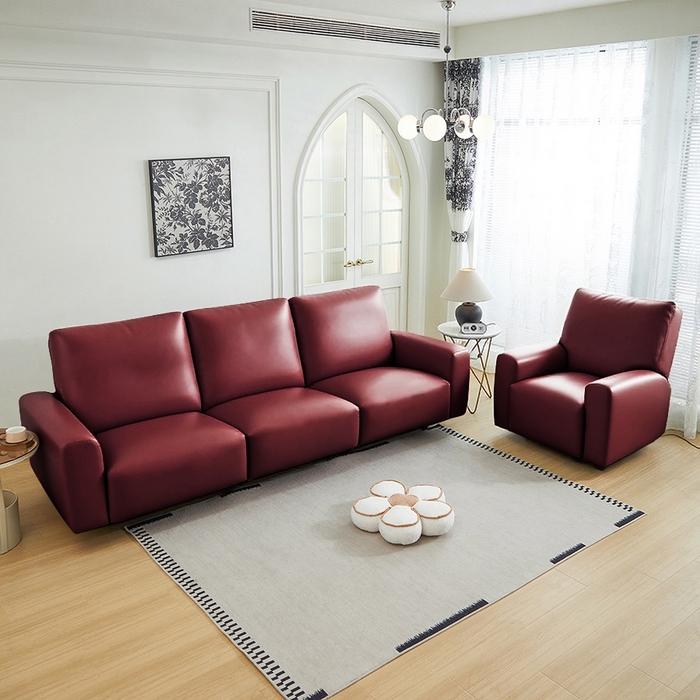 91家纺网 家纺一手货源 找家纺 逐日沙发套 2026新款三防皮革芝华仕沙发套 酒红