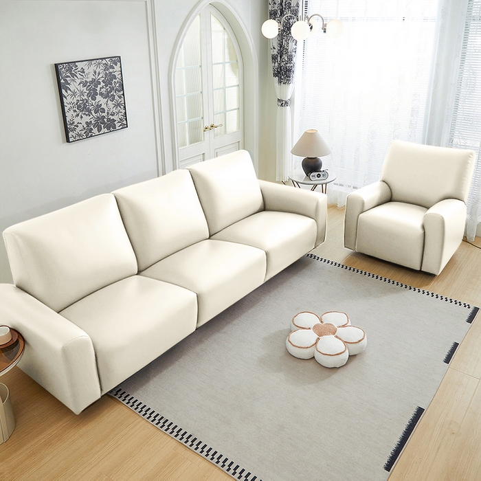 91家纺网 家纺一手货源 找家纺 逐日沙发套 2026新款三防皮革芝华仕沙发套 米白