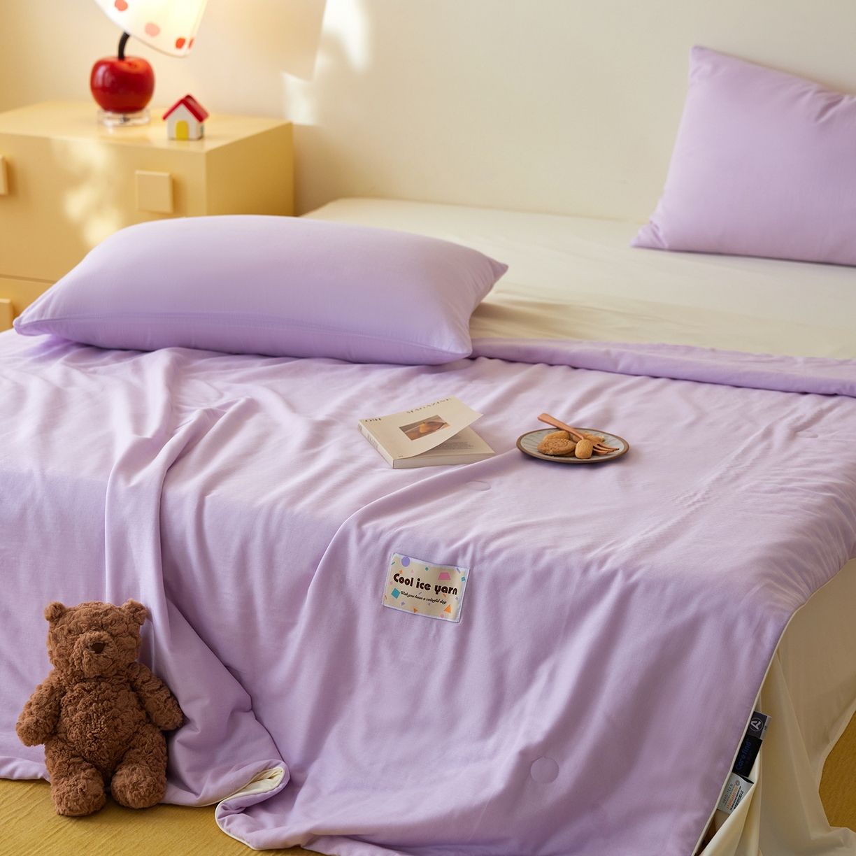 91家纺网 家纺一手货源 找家纺 莱宁被业 2026新款冰纱系列全棉双层纱锦氨凉感丝夏被 芋泥冰纱