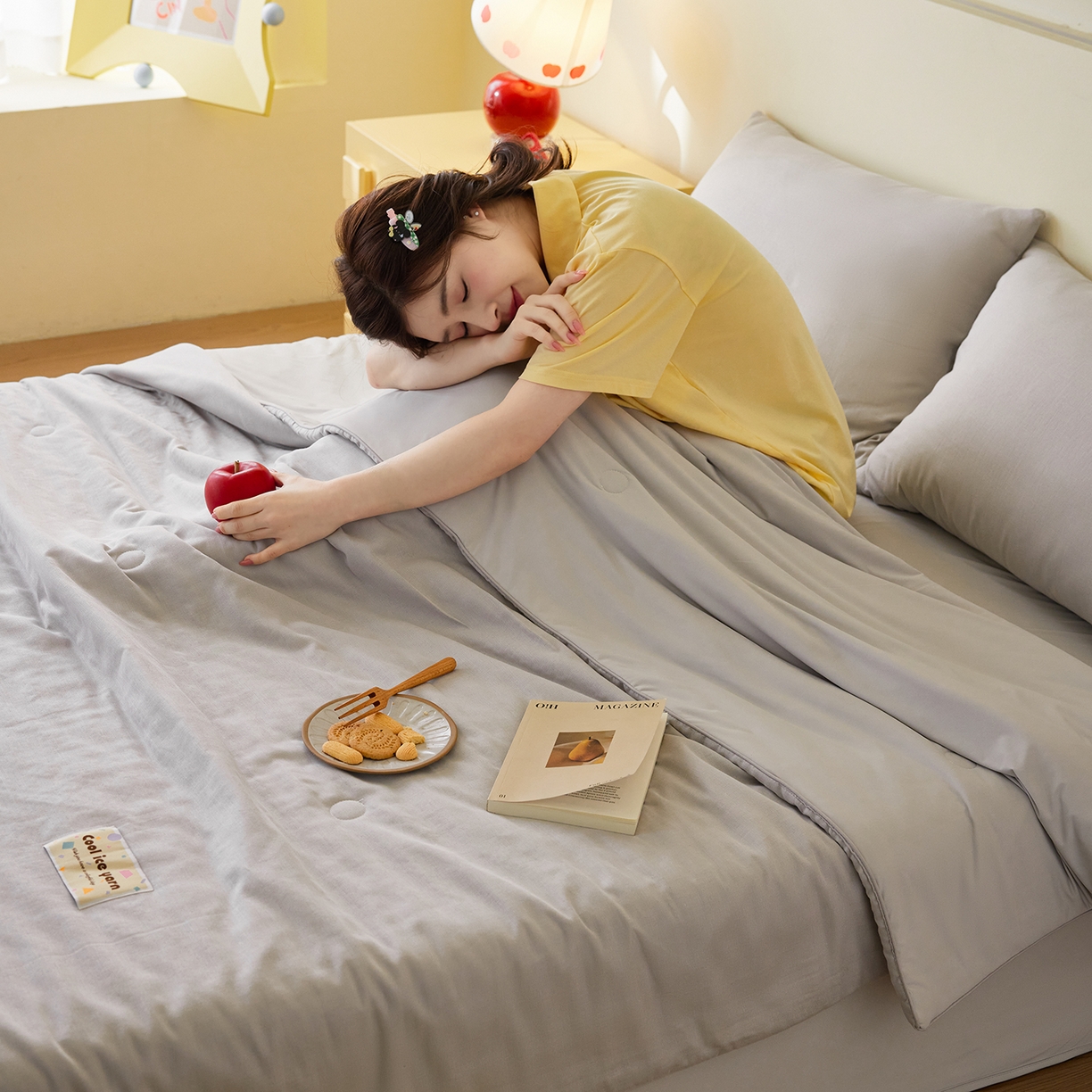 91家纺网 家纺一手货源 找家纺 莱宁被业 2026新款冰纱系列全棉双层纱锦氨凉感丝夏被 椰椰冰纱