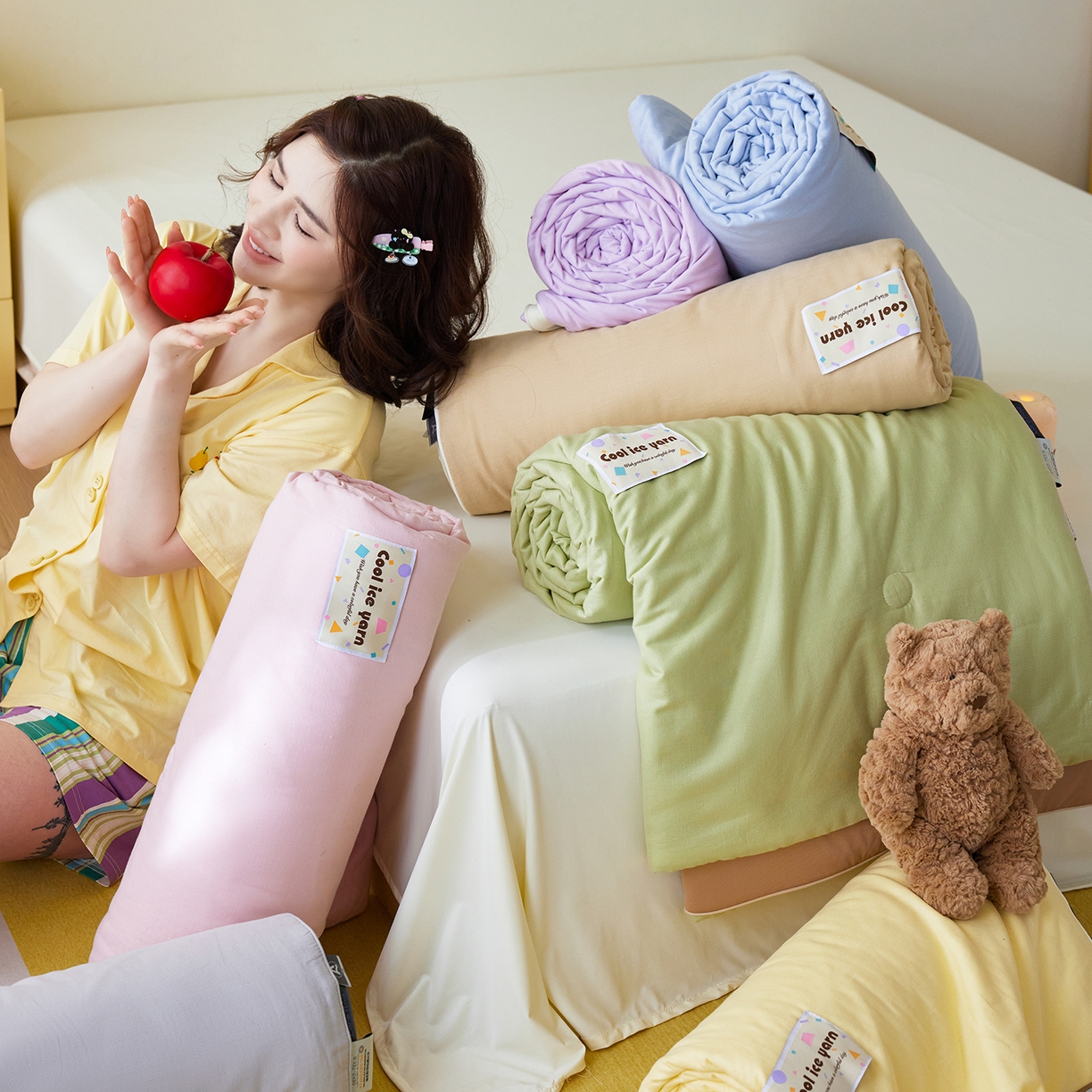 91家纺网 家纺一手货源 找家纺 莱宁被业 2026新款冰纱系列全棉双层纱锦氨凉感丝夏被 组合图