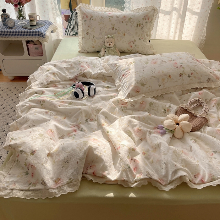 91家纺网 家纺一手货源 找家纺 爱彼家纺 2026夏季新款镂空花边水洗棉夏被夏凉被空调被清洗碎花风 镂空夏被-春花秋月