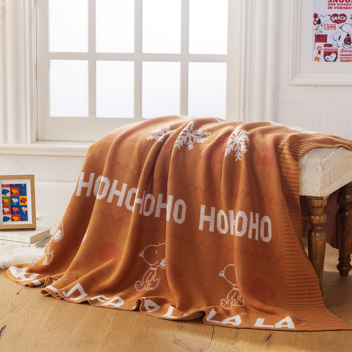 91家纺网 家纺一手货源 找家纺 苏艺针织史努比SNOOPY正版授权独家全棉针织多功能盖毯终端控价 史努比-红棕暖冬