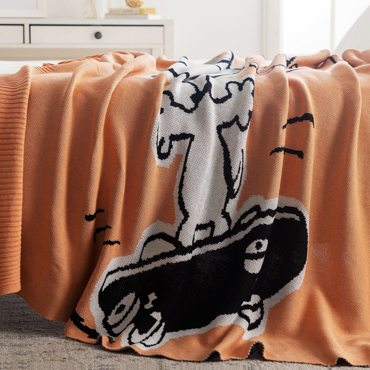 91家纺网 家纺一手货源 找家纺 苏艺针织史努比SNOOPY正版授权独家全棉针织多功能盖毯终端控价 史努比-滑板高手