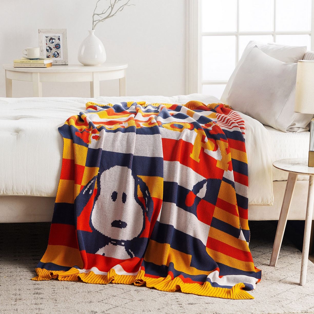 91家纺网 家纺一手货源 找家纺 苏艺针织史努比SNOOPY正版授权独家全棉针织多功能盖毯终端控价 史努比-幻像（黄）