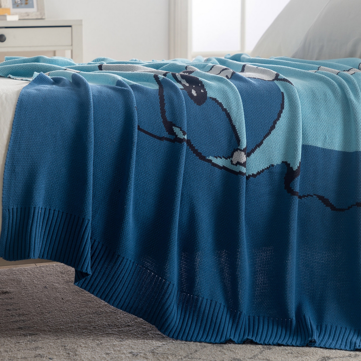 91家纺网 家纺一手货源 找家纺 苏艺针织史努比SNOOPY正版授权独家全棉针织多功能盖毯终端控价 史努比-晴空遐想