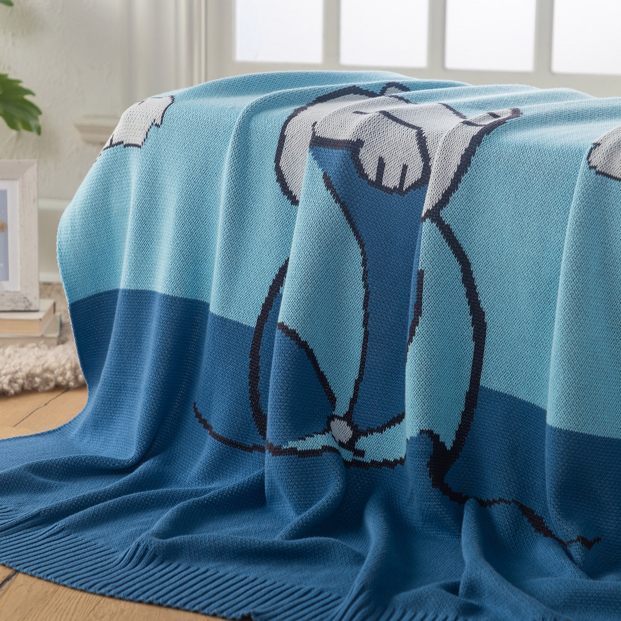 91家纺网 家纺一手货源 找家纺 苏艺针织史努比SNOOPY正版授权独家全棉针织多功能盖毯终端控价 史努比-晴空遐想