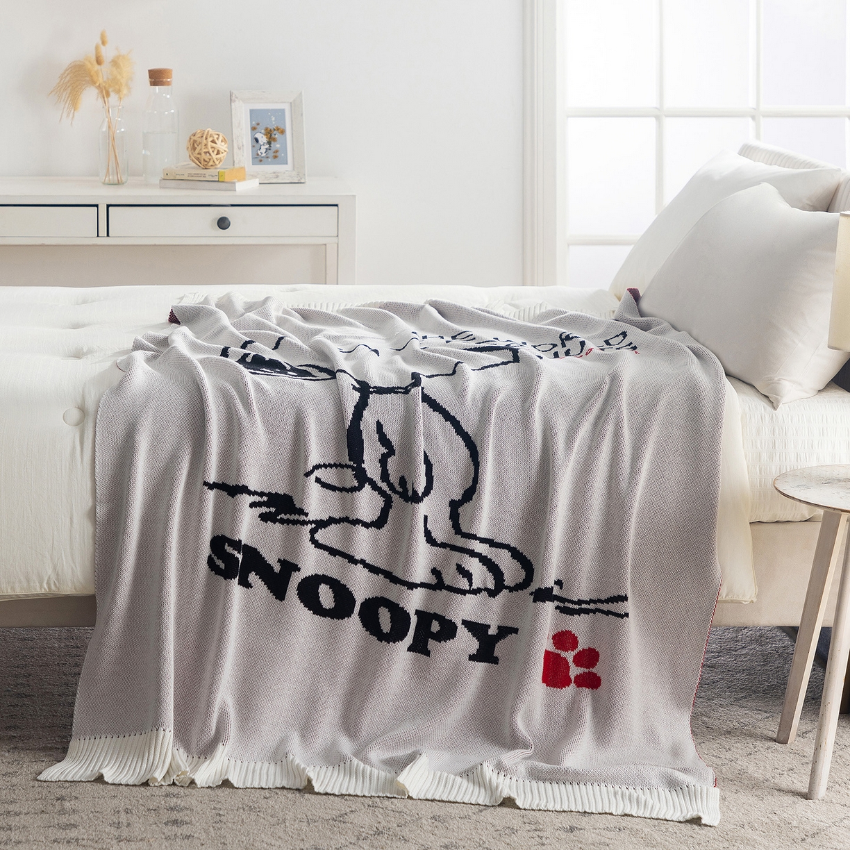 91家纺网 家纺一手货源 找家纺 苏艺针织史努比SNOOPY正版授权独家全棉针织多功能盖毯终端控价 史努比-世界限定