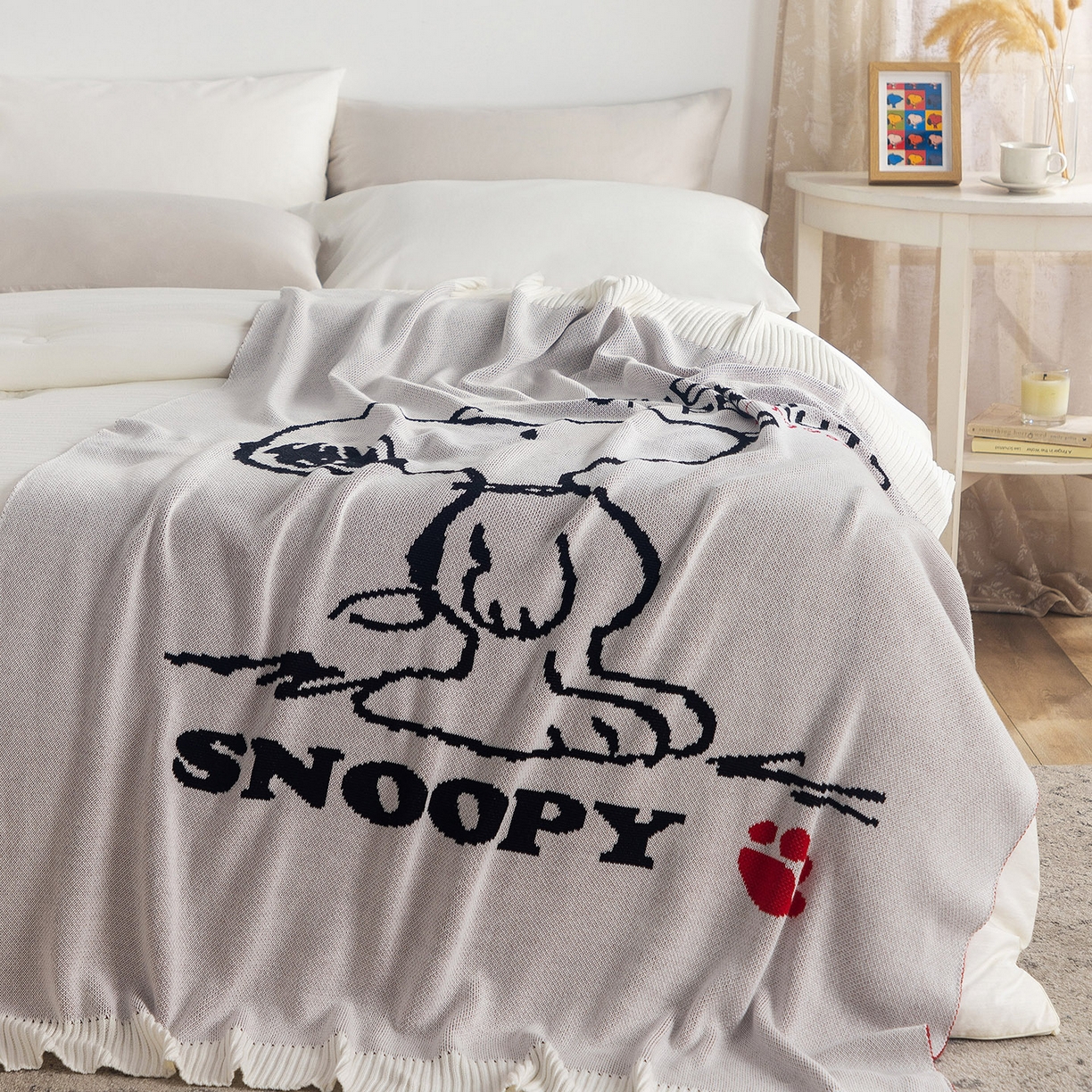 91家纺网 家纺一手货源 找家纺 苏艺针织史努比SNOOPY正版授权独家全棉针织多功能盖毯终端控价 史努比-世界限定