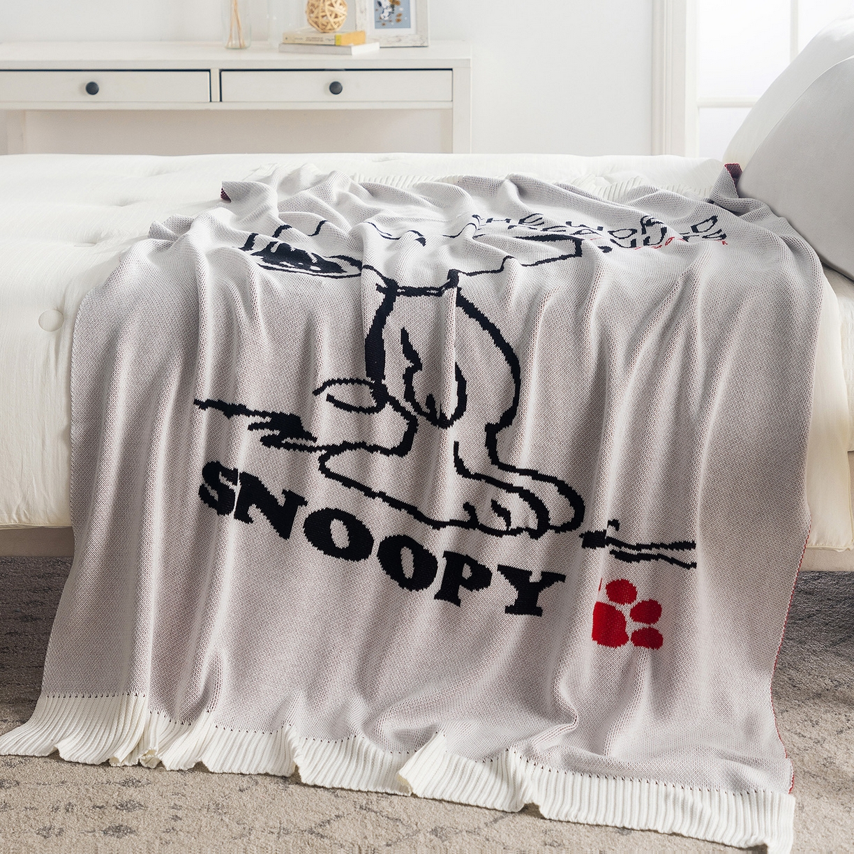 91家纺网 家纺一手货源 找家纺 苏艺针织史努比SNOOPY正版授权独家全棉针织多功能盖毯终端控价 史努比-世界限定