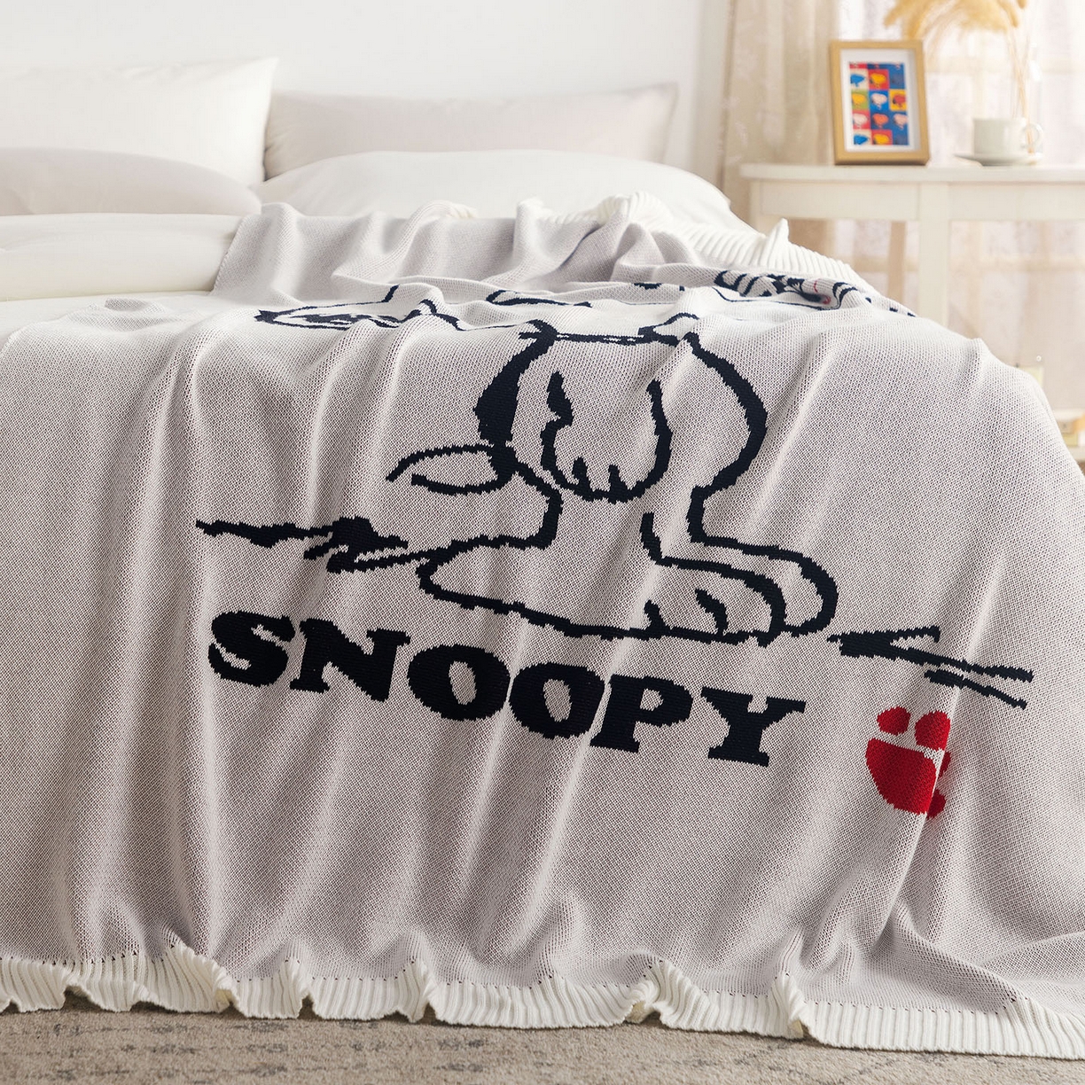 91家纺网 家纺一手货源 找家纺 苏艺针织史努比SNOOPY正版授权独家全棉针织多功能盖毯终端控价 史努比-世界限定