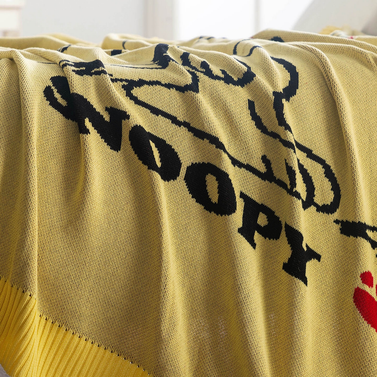 91家纺网 家纺一手货源 找家纺 苏艺针织史努比SNOOPY正版授权独家全棉针织多功能盖毯终端控价 史努比-世界限定（黄）