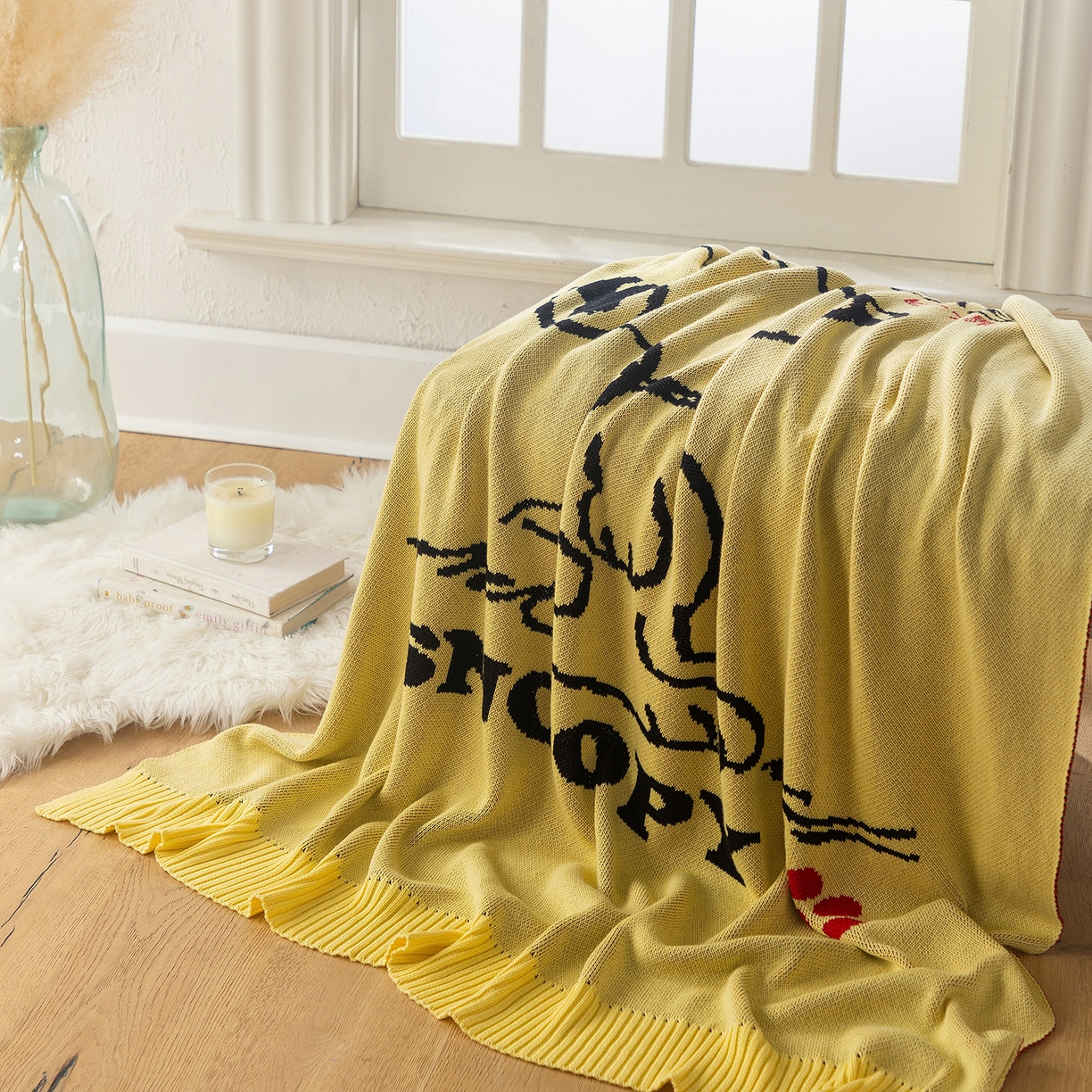 91家纺网 家纺一手货源 找家纺 苏艺针织史努比SNOOPY正版授权独家全棉针织多功能盖毯终端控价 史努比-世界限定（黄）