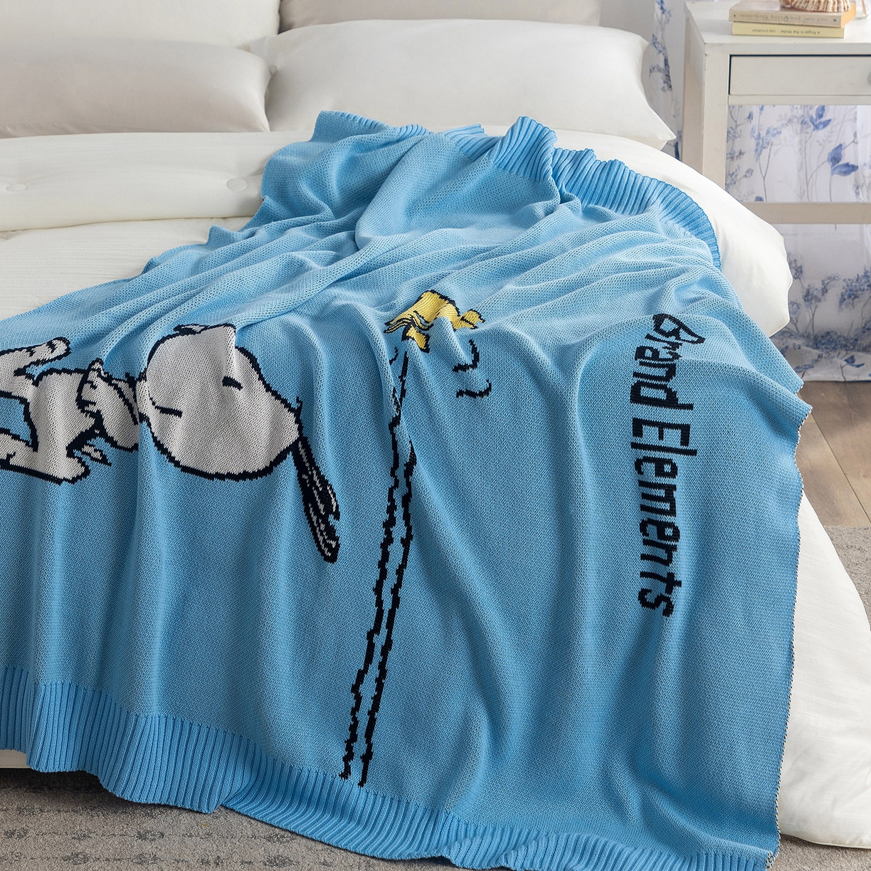 91家纺网 家纺一手货源 找家纺 苏艺针织史努比SNOOPY正版授权独家全棉针织多功能盖毯终端控价 史努比-我心飞翔
