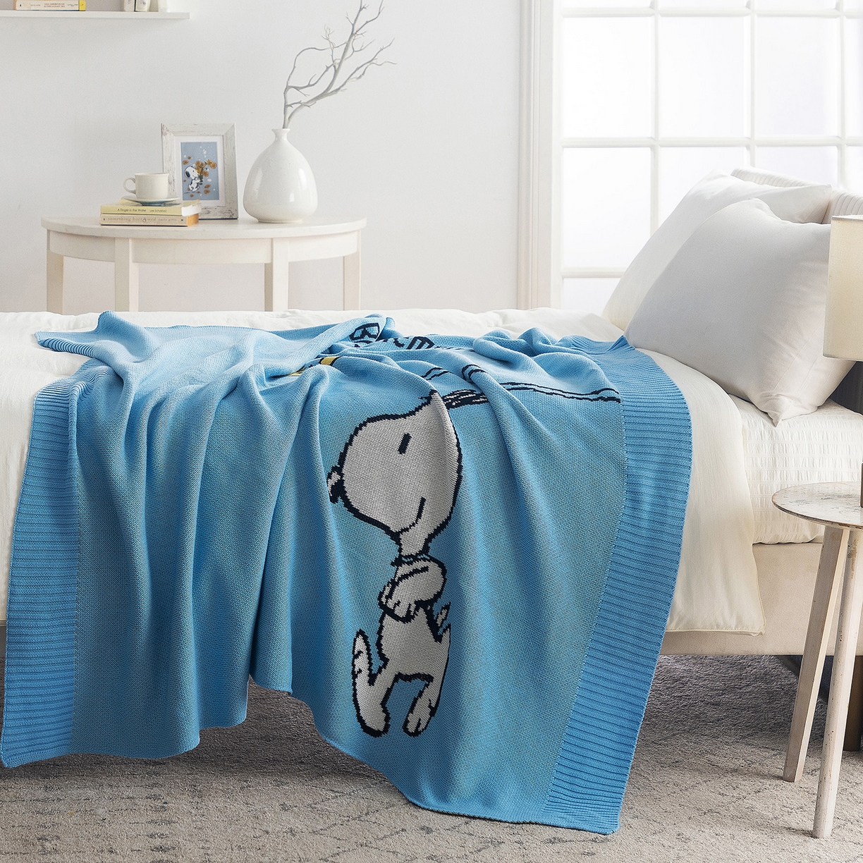 91家纺网 家纺一手货源 找家纺 苏艺针织史努比SNOOPY正版授权独家全棉针织多功能盖毯终端控价 史努比-我心飞翔