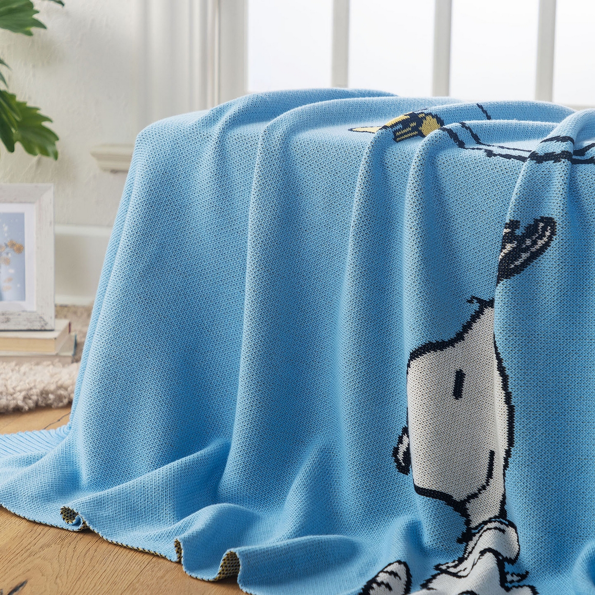 91家纺网 家纺一手货源 找家纺 苏艺针织史努比SNOOPY正版授权独家全棉针织多功能盖毯终端控价 史努比-我心飞翔