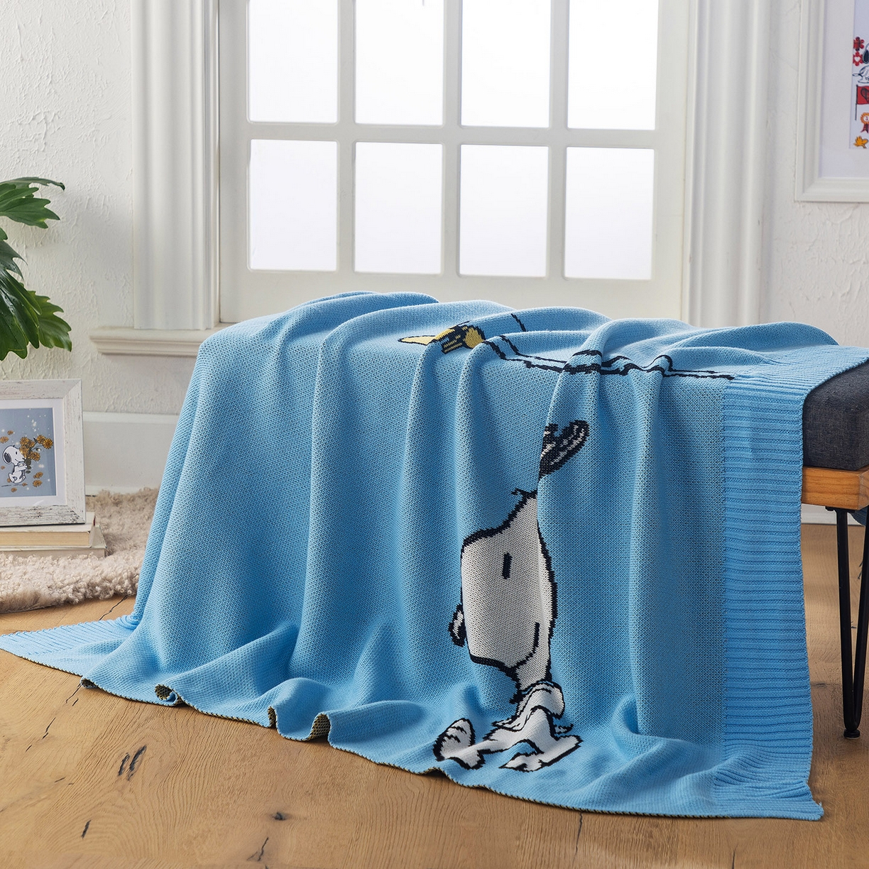 91家纺网 家纺一手货源 找家纺 苏艺针织史努比SNOOPY正版授权独家全棉针织多功能盖毯终端控价 史努比-我心飞翔