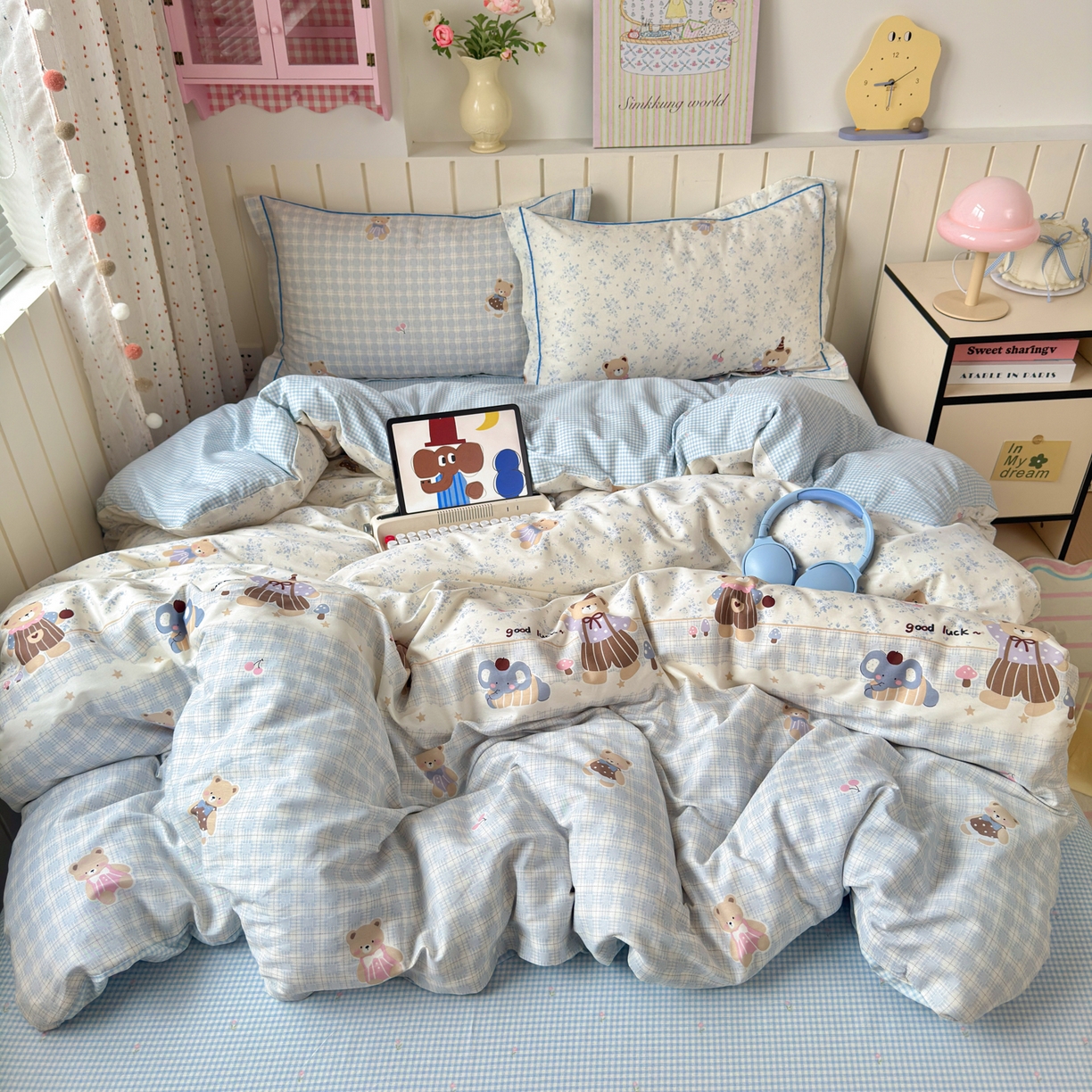 乐童家纺 2026新款全棉纯棉网红直播爆款吊边＋一字绣工艺款四件套（四） 布偶野餐