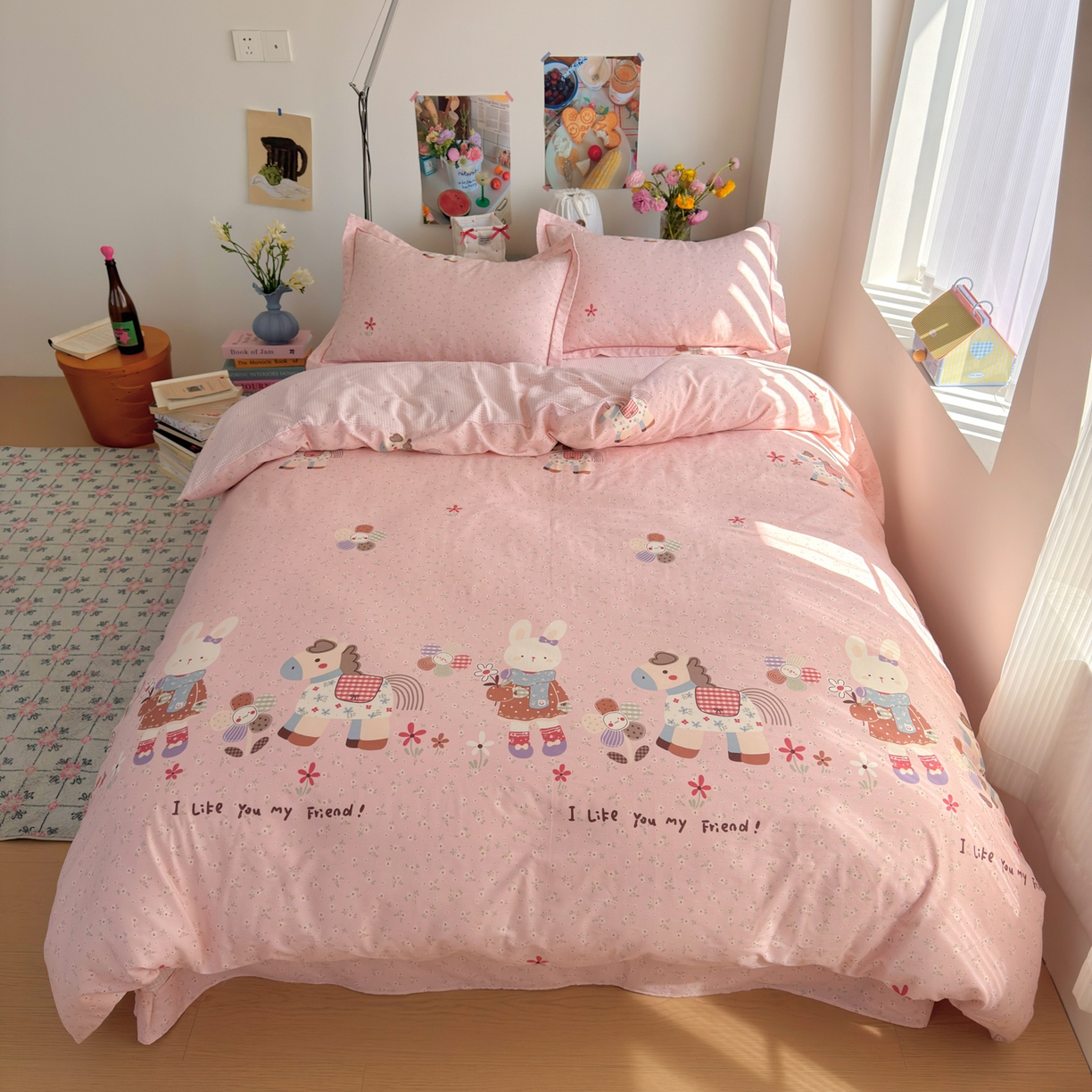 91家纺网 家纺一手货源 找家纺 乐童家纺 2026新款全棉纯棉网红直播爆款吊边＋一字绣工艺款四件套（四） 花田小伙伴 粉