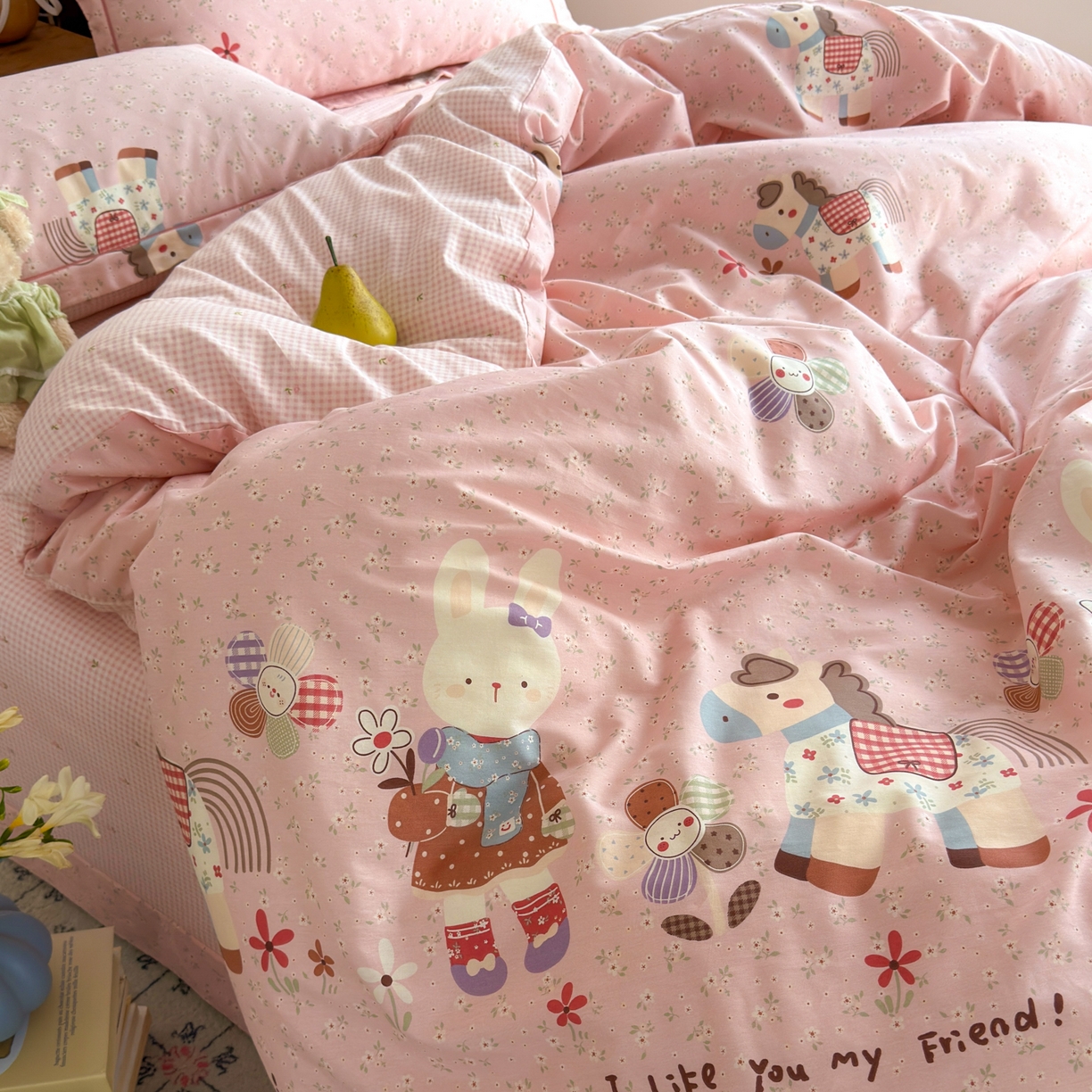 91家纺网 家纺一手货源 找家纺 乐童家纺 2026新款全棉纯棉网红直播爆款吊边＋一字绣工艺款四件套（四） 花田小伙伴 粉