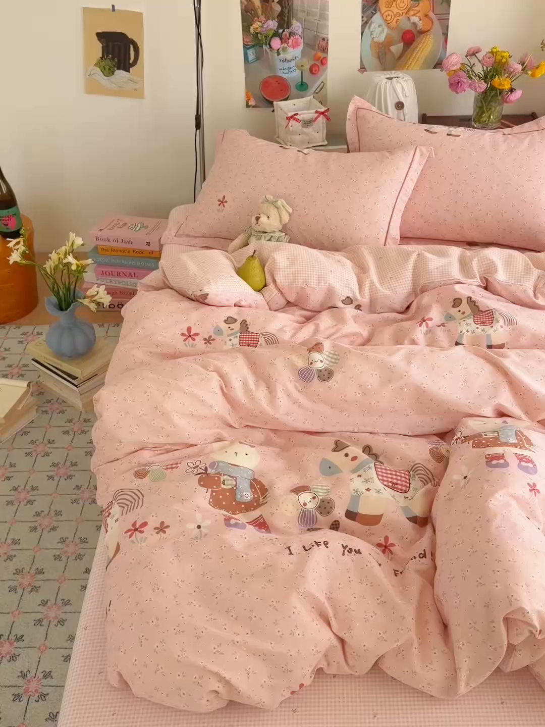 91家纺网 家纺一手货源 找家纺 乐童家纺 2026新款全棉纯棉网红直播爆款吊边＋一字绣工艺款四件套（四） 花田小伙伴 粉