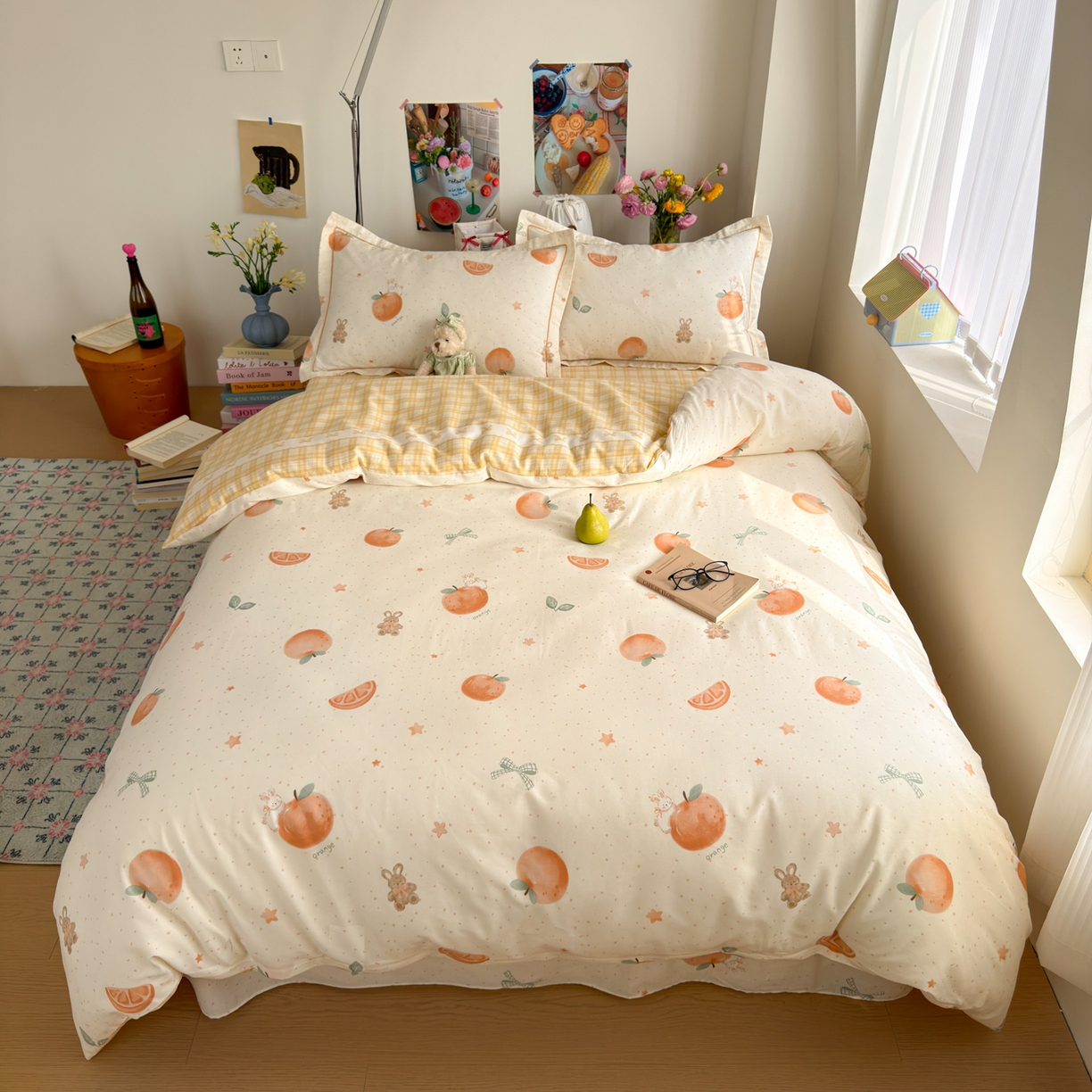 91家纺网 家纺一手货源 找家纺 乐童家纺 2026新款全棉纯棉网红直播爆款吊边＋一字绣工艺款四件套（四） 橘子兔