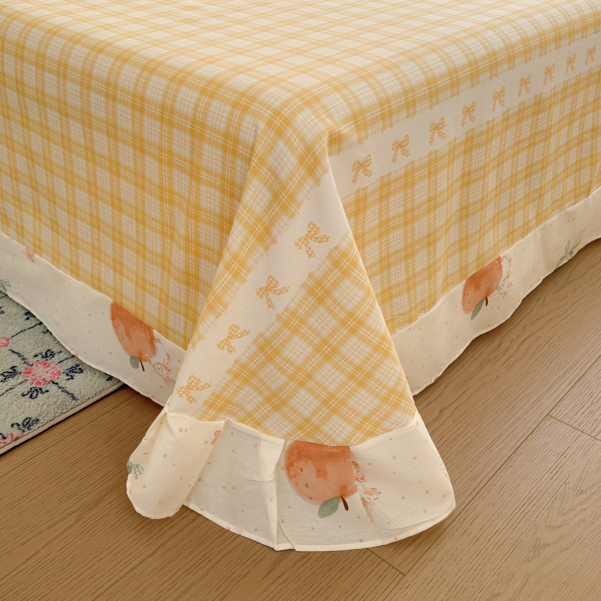 91家纺网 家纺一手货源 找家纺 乐童家纺 2026新款全棉纯棉网红直播爆款吊边＋一字绣工艺款四件套（四） 橘子兔