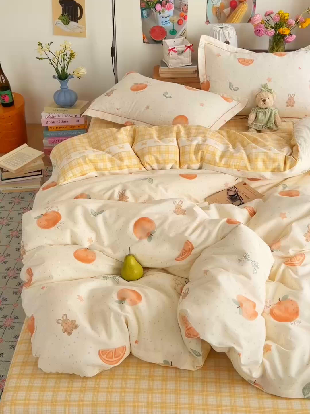 91家纺网 家纺一手货源 找家纺 乐童家纺 2026新款全棉纯棉网红直播爆款吊边＋一字绣工艺款四件套（四） 橘子兔