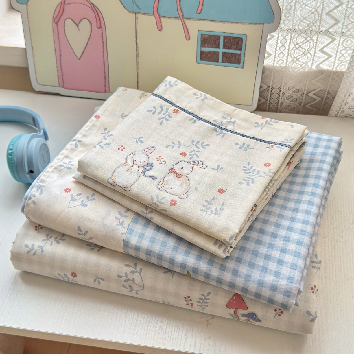 91家纺网 家纺一手货源 找家纺 乐童家纺 2026新款全棉纯棉网红直播爆款吊边＋一字绣工艺款四件套（四） 觅时光-兰