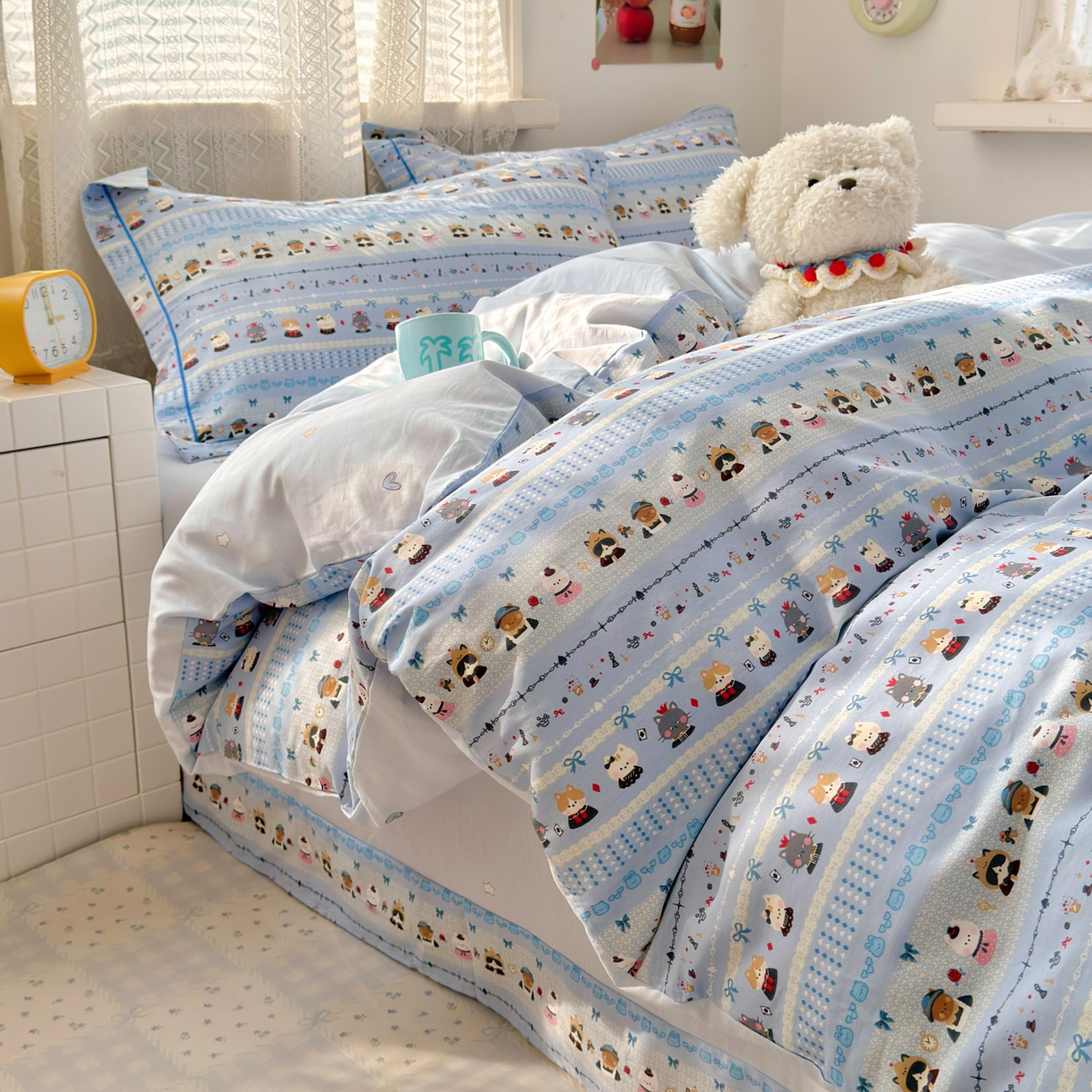 91家纺网 家纺一手货源 找家纺 乐童家纺 2026新款全棉纯棉网红直播爆款吊边＋一字绣工艺款四件套（四） 喵小姐的家