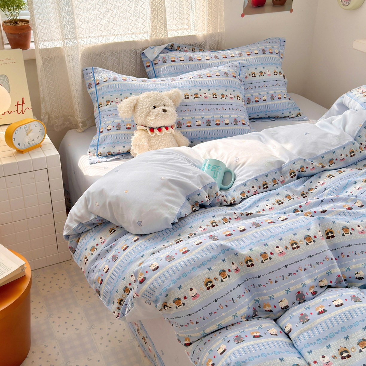 91家纺网 家纺一手货源 找家纺 乐童家纺 2026新款全棉纯棉网红直播爆款吊边＋一字绣工艺款四件套（四） 喵小姐的家