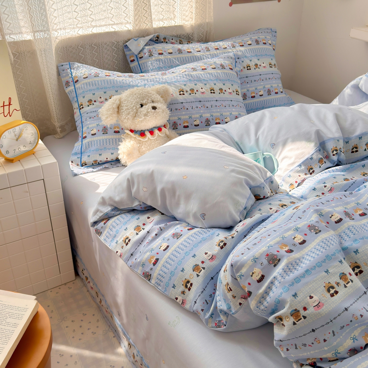 91家纺网 家纺一手货源 找家纺 乐童家纺 2026新款全棉纯棉网红直播爆款吊边＋一字绣工艺款四件套（四） 喵小姐的家