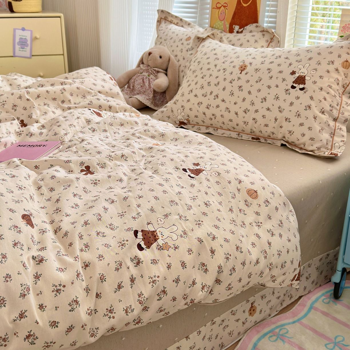 91家纺网 家纺一手货源 找家纺 乐童家纺 2026新款全棉纯棉网红直播爆款吊边＋一字绣工艺款四件套（四） 南瓜甜心