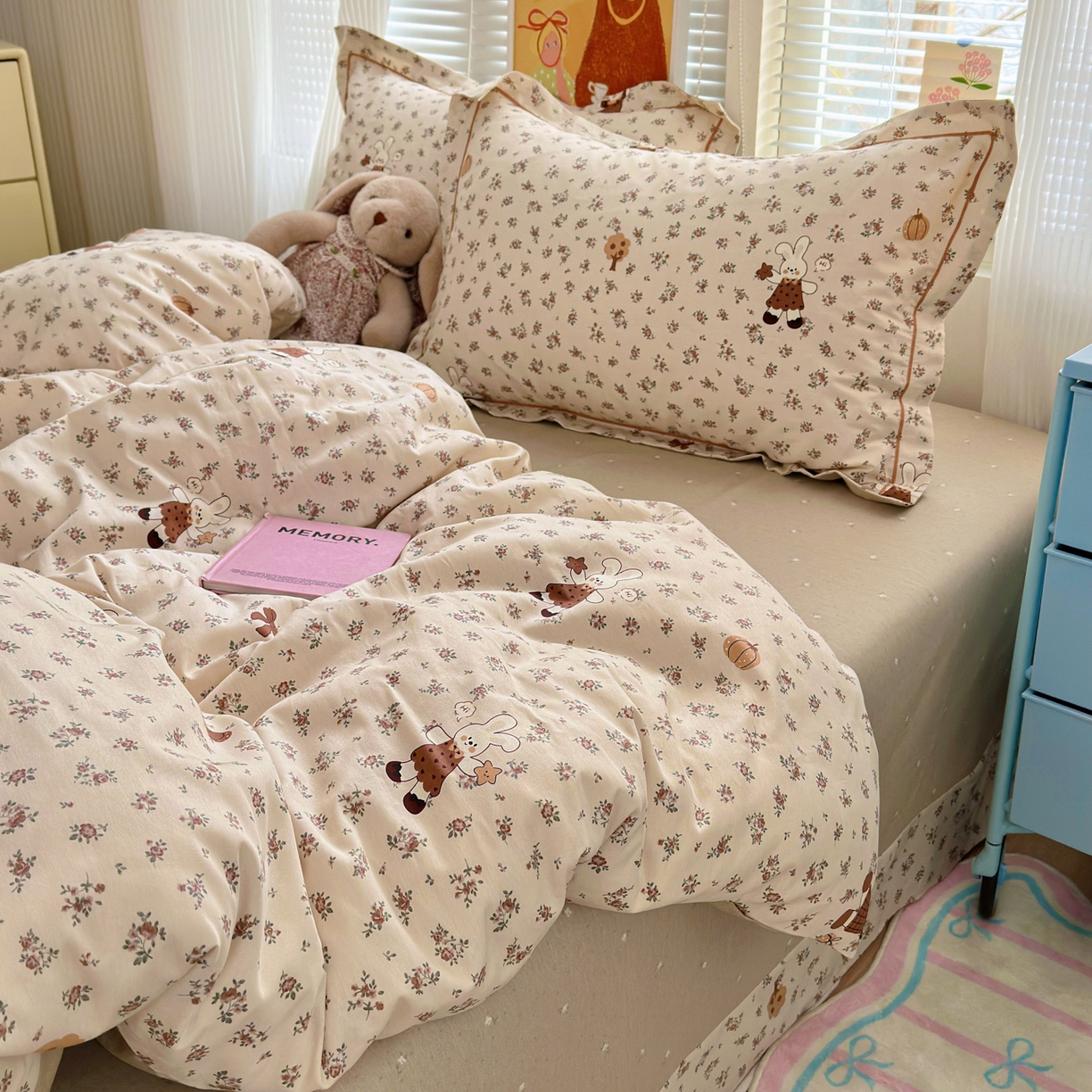 91家纺网 家纺一手货源 找家纺 乐童家纺 2026新款全棉纯棉网红直播爆款吊边＋一字绣工艺款四件套（四） 南瓜甜心