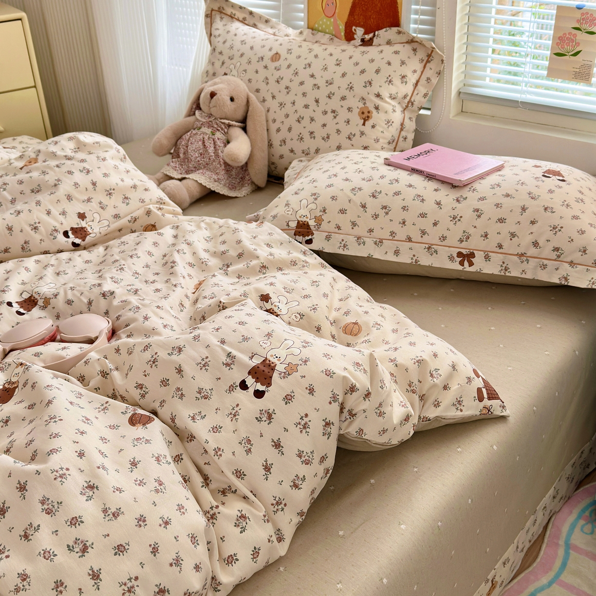 91家纺网 家纺一手货源 找家纺 乐童家纺 2026新款全棉纯棉网红直播爆款吊边＋一字绣工艺款四件套（四） 南瓜甜心