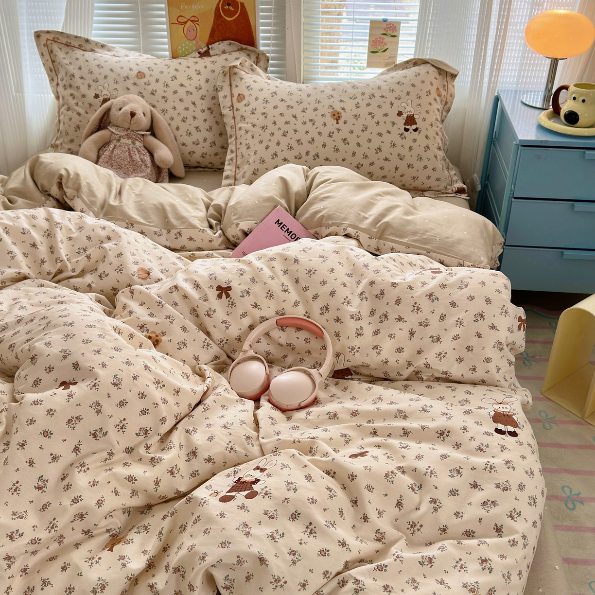 91家纺网 家纺一手货源 找家纺 乐童家纺 2026新款全棉纯棉网红直播爆款吊边＋一字绣工艺款四件套（四） 南瓜甜心