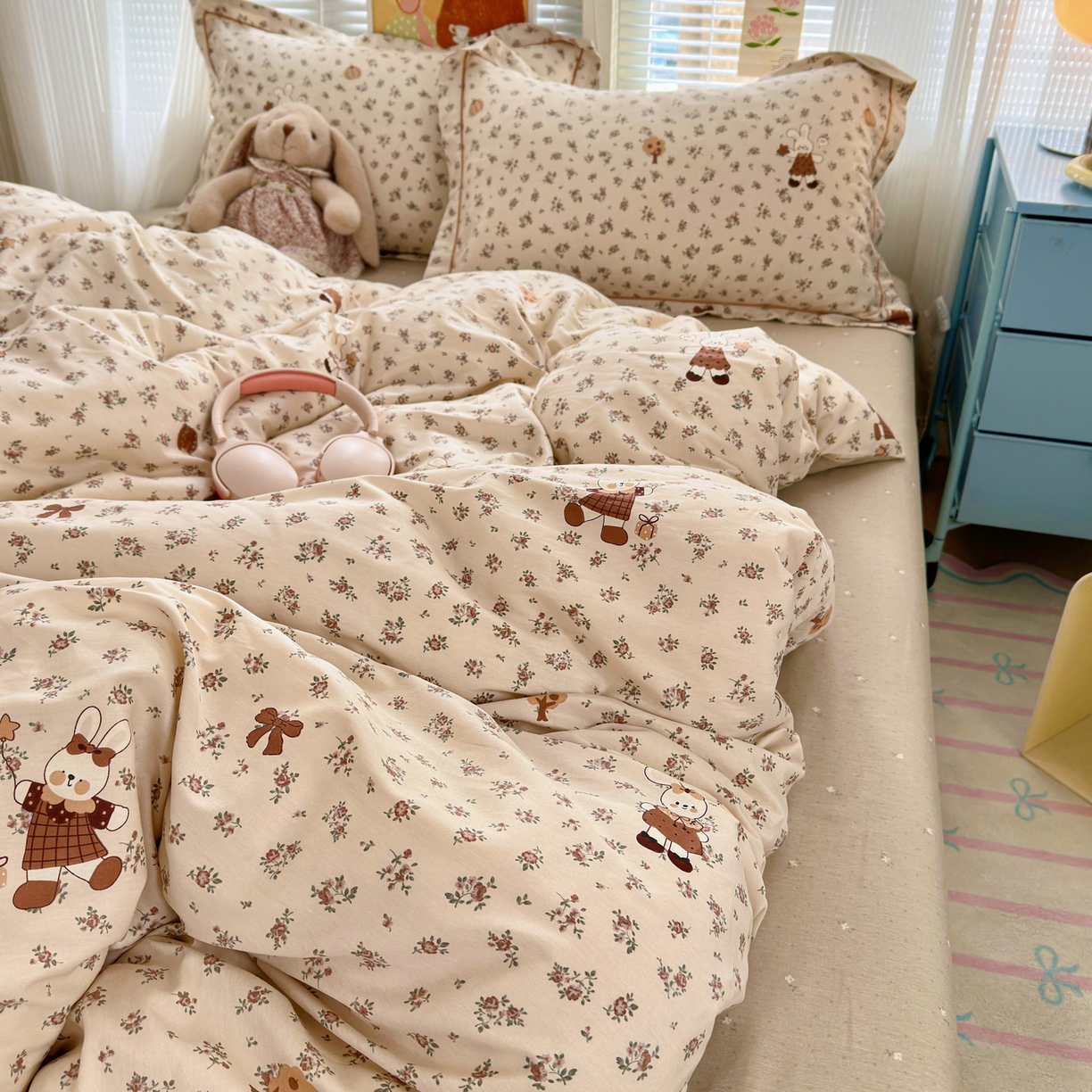 91家纺网 家纺一手货源 找家纺 乐童家纺 2026新款全棉纯棉网红直播爆款吊边＋一字绣工艺款四件套（四） 南瓜甜心