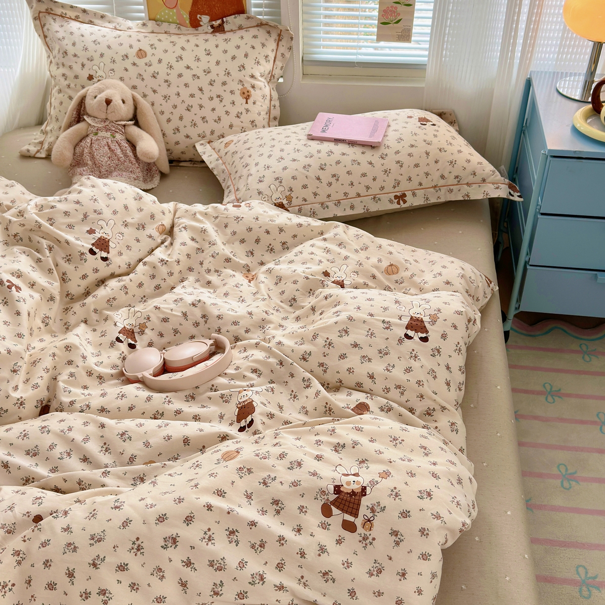 91家纺网 家纺一手货源 找家纺 乐童家纺 2026新款全棉纯棉网红直播爆款吊边＋一字绣工艺款四件套（四） 南瓜甜心