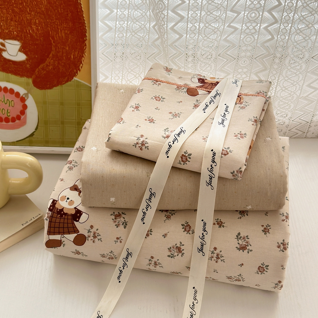 91家纺网 家纺一手货源 找家纺 乐童家纺 2026新款全棉纯棉网红直播爆款吊边＋一字绣工艺款四件套（四） 南瓜甜心