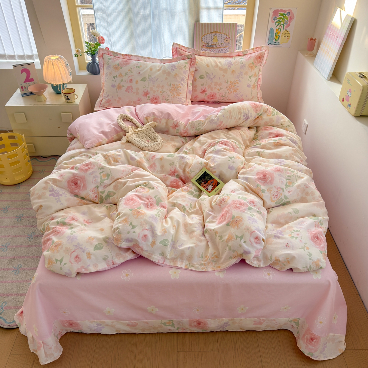 乐童家纺 2026新款全棉纯棉网红直播爆款吊边＋一字绣工艺款四件套（四） 雾飞花