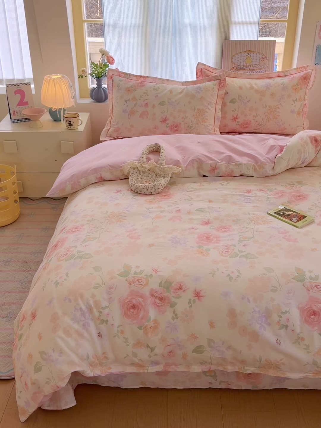 91家纺网 家纺一手货源 找家纺 乐童家纺 2026新款全棉纯棉网红直播爆款吊边＋一字绣工艺款四件套（四） 雾飞花