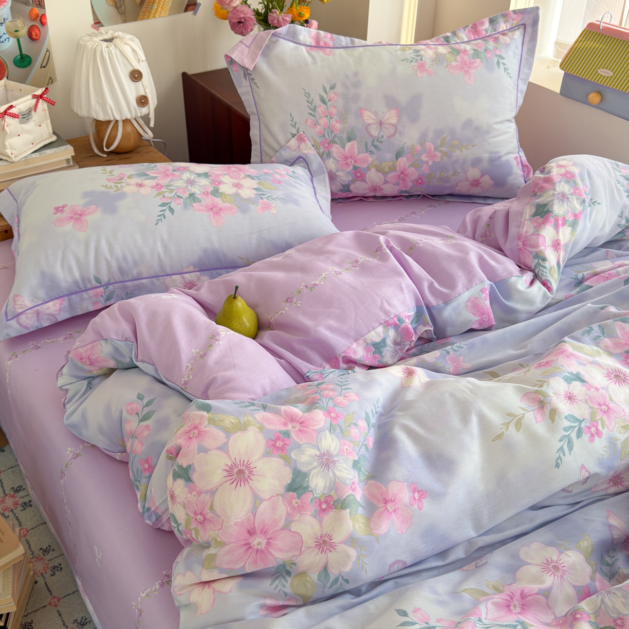 91家纺网 家纺一手货源 找家纺 乐童家纺 2026新款全棉纯棉网红直播爆款吊边＋一字绣工艺款四件套（四） 汐颜