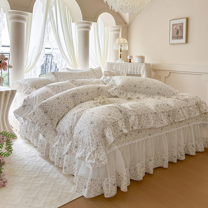 91家纺网 家纺一手货源 找家纺 瑞宝 2026新款全棉纯棉床盖小碎花玻璃纱四件套 春信