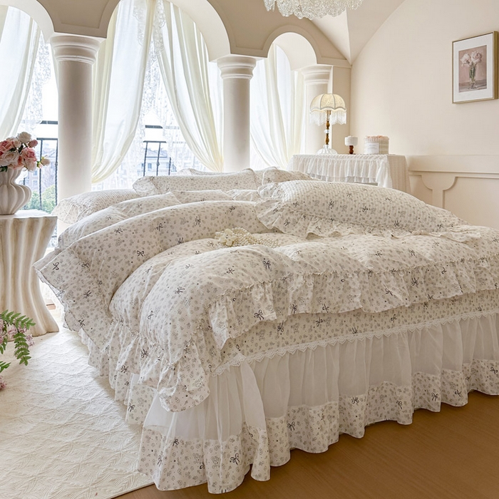 91家纺网 家纺一手货源 找家纺 瑞宝 2026新款全棉纯棉床盖小碎花玻璃纱四件套 春信