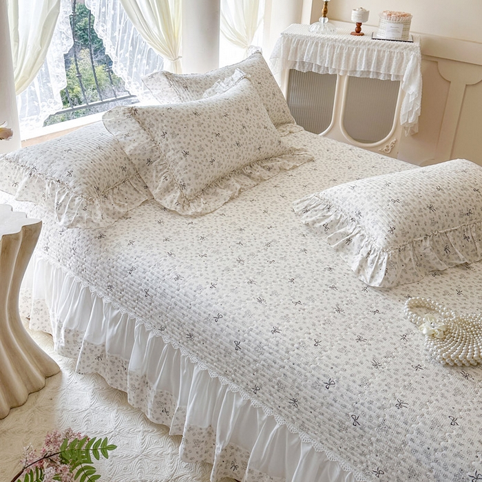 91家纺网 家纺一手货源 找家纺 瑞宝 2026新款全棉纯棉床盖小碎花玻璃纱四件套 春信