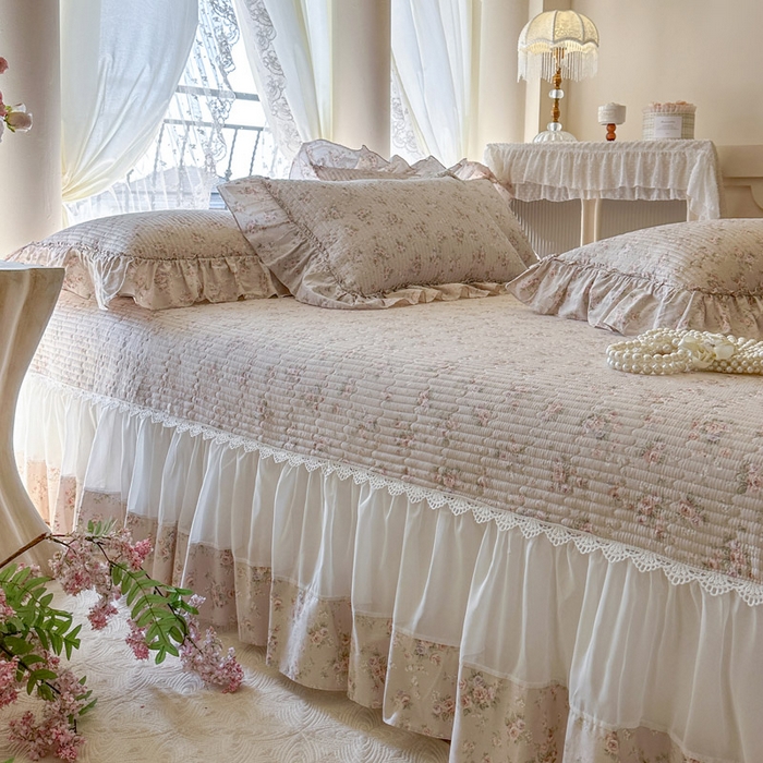 91家纺网 家纺一手货源 找家纺 瑞宝 2026新款全棉纯棉床盖小碎花玻璃纱四件套 南湘