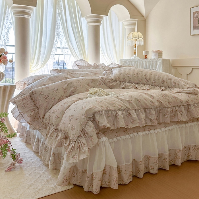 91家纺网 家纺一手货源 找家纺 瑞宝 2026新款全棉纯棉床盖小碎花玻璃纱四件套 南湘