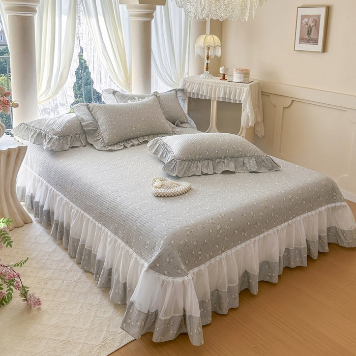 91家纺网 家纺一手货源 找家纺 瑞宝 2026新款全棉纯棉床盖小碎花玻璃纱四件套 颂青