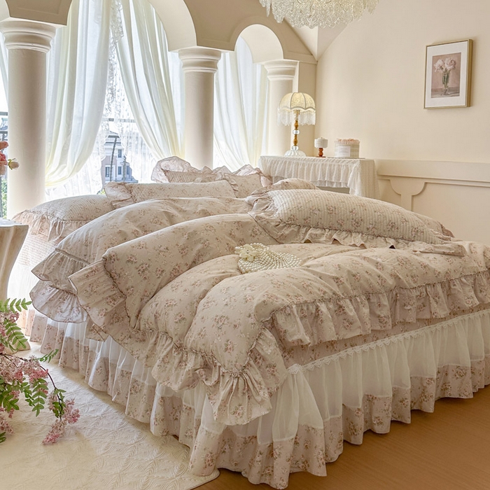 91家纺网 家纺一手货源 找家纺 瑞宝 2026新款全棉纯棉床盖小碎花玻璃纱四件套 南湘